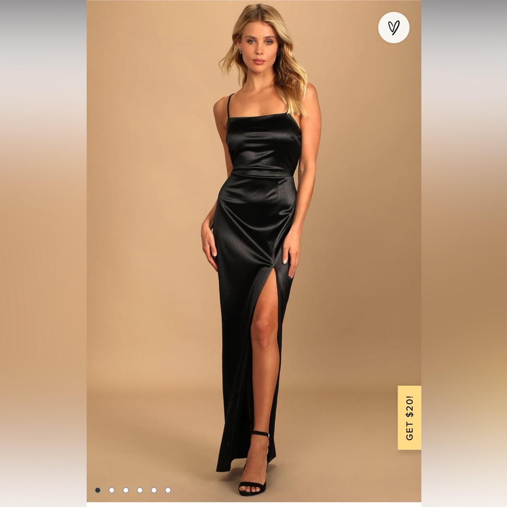 Lulus Meant to be Romanced Black Satin Column Maxi Dress